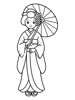 Free printable Japanese Geisha With Parasol coloring page