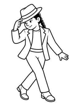 A jazz dancer tipping a fedora hat in this dance coloring page.
