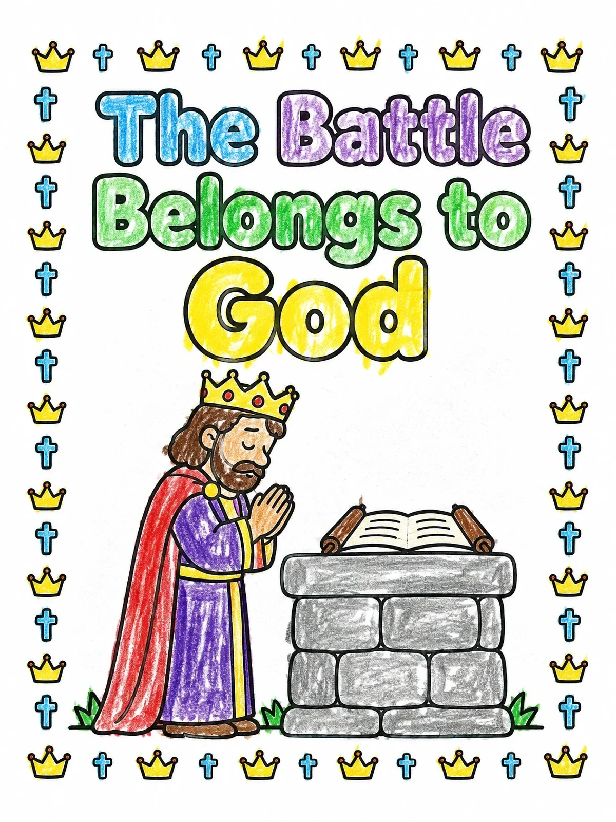 Colored example of the King Jehoshaphat Praying At The Altar coloring page