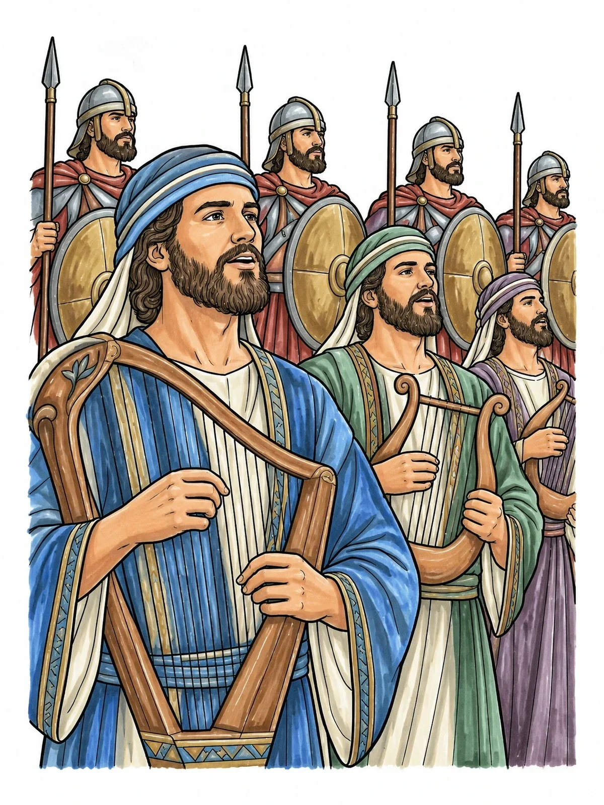 Colored example of the Levite Singers Before The Army coloring page