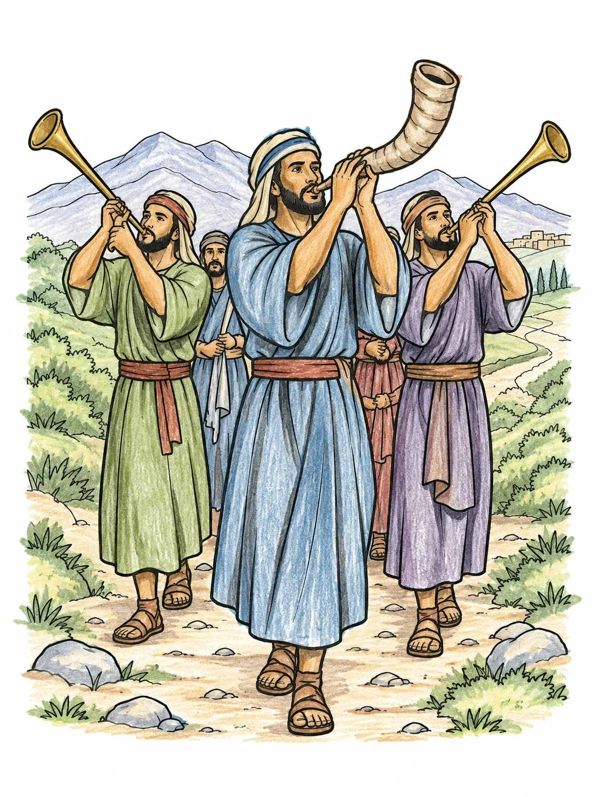 Colored example of the Musicians Leading The Army Of Judah coloring page