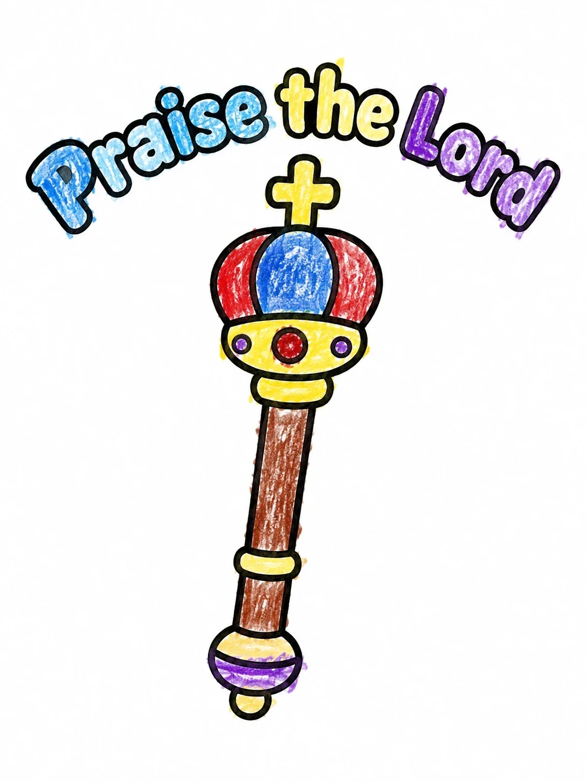 Colored example of the Royal Scepter Praise The Lord coloring page