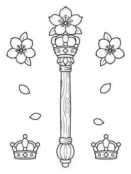 Free printable Royal Wooden Scepter And Blossoms coloring page