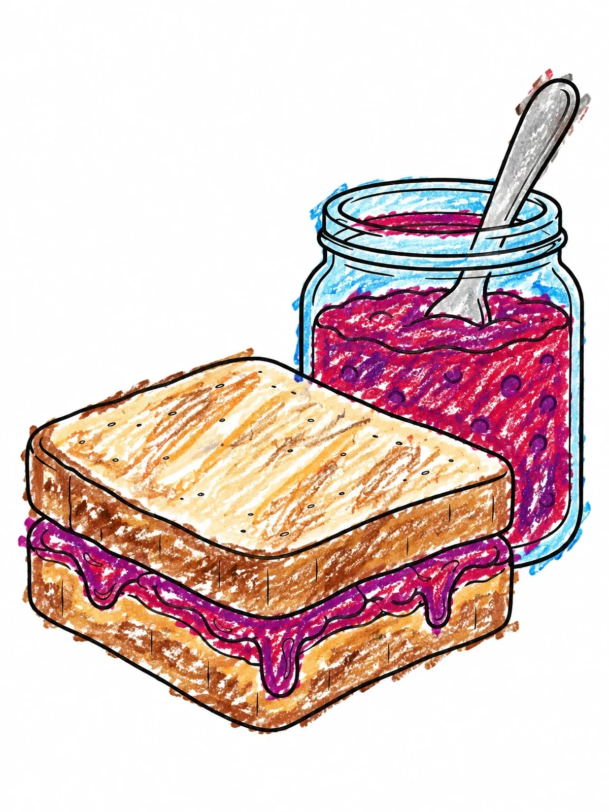 Colored example of the Jelly Sandwich With Jam Jar coloring page