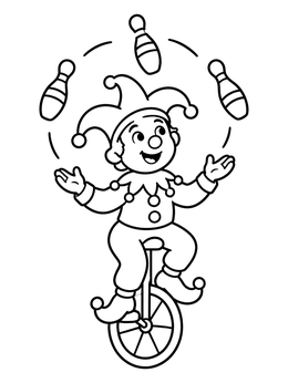 Free printable Jester Juggling On A Unicycle coloring page