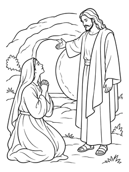 Free printable Jesus And Mary Outside The Tomb coloring page