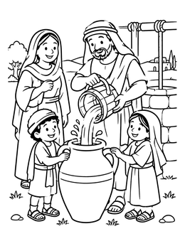 Free printable Pouring Fresh Water At The Well coloring page