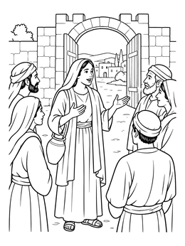 Free printable Samaritan Woman At City Gates coloring page