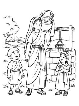 Free printable Samaritan Woman With Children By The Well coloring page