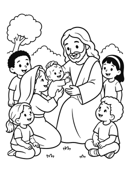 Free printable Jesus Blessing Children And Baby coloring page