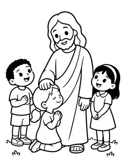 Free printable Jesus Blessing Children Outline coloring page