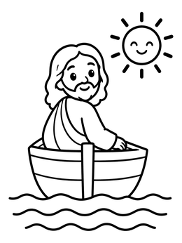 Free printable Jesus In Boat Under Smiling Sun coloring page