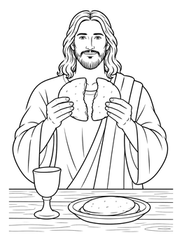Free printable Jesus Breaking Bread At Table coloring page