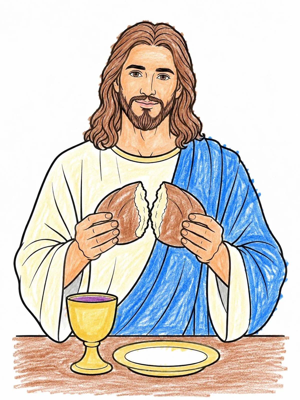 Colored example of the Jesus Breaking Bread At The Last Supper coloring page