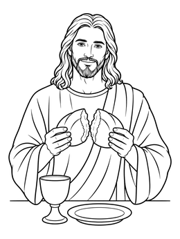 Free printable Jesus Breaking Bread At The Last Supper coloring page
