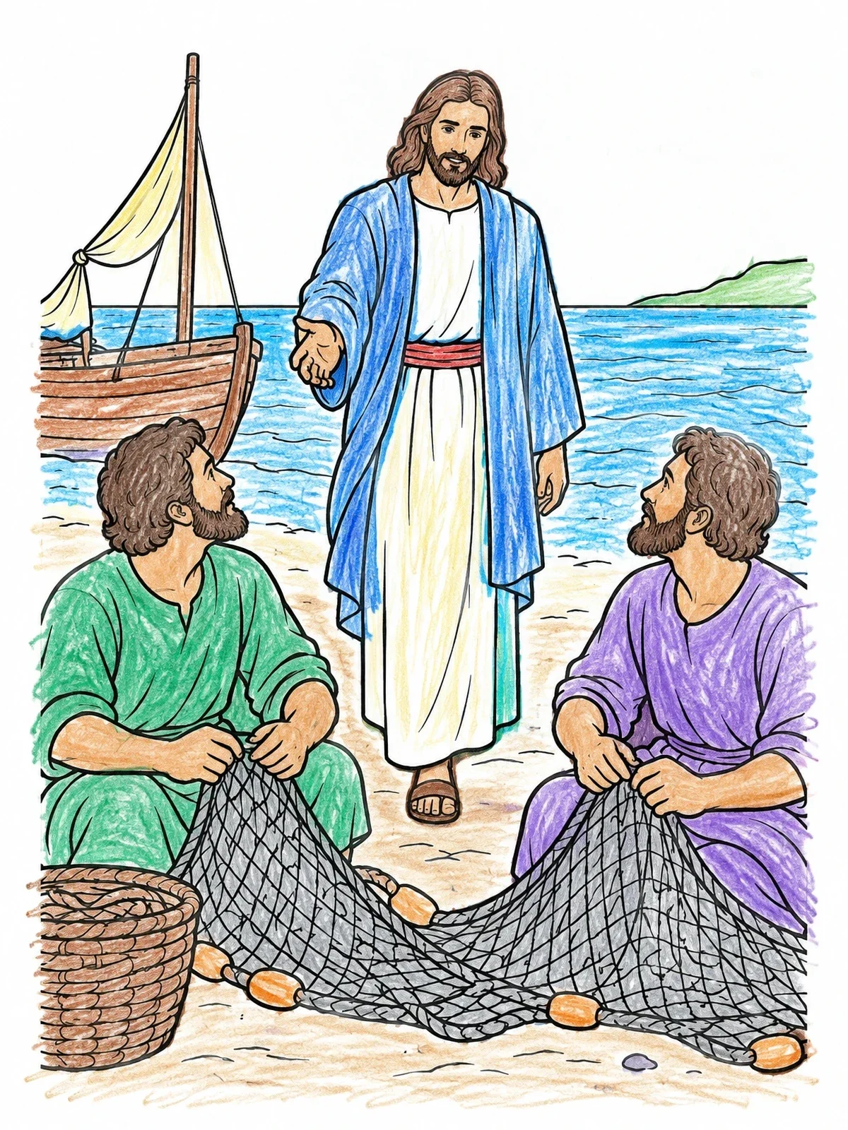 Colored example of the Jesus Calling The Fishermen coloring page