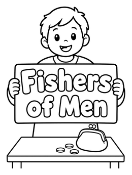 Free printable Boy Holding Fishers Of Men Sign coloring page