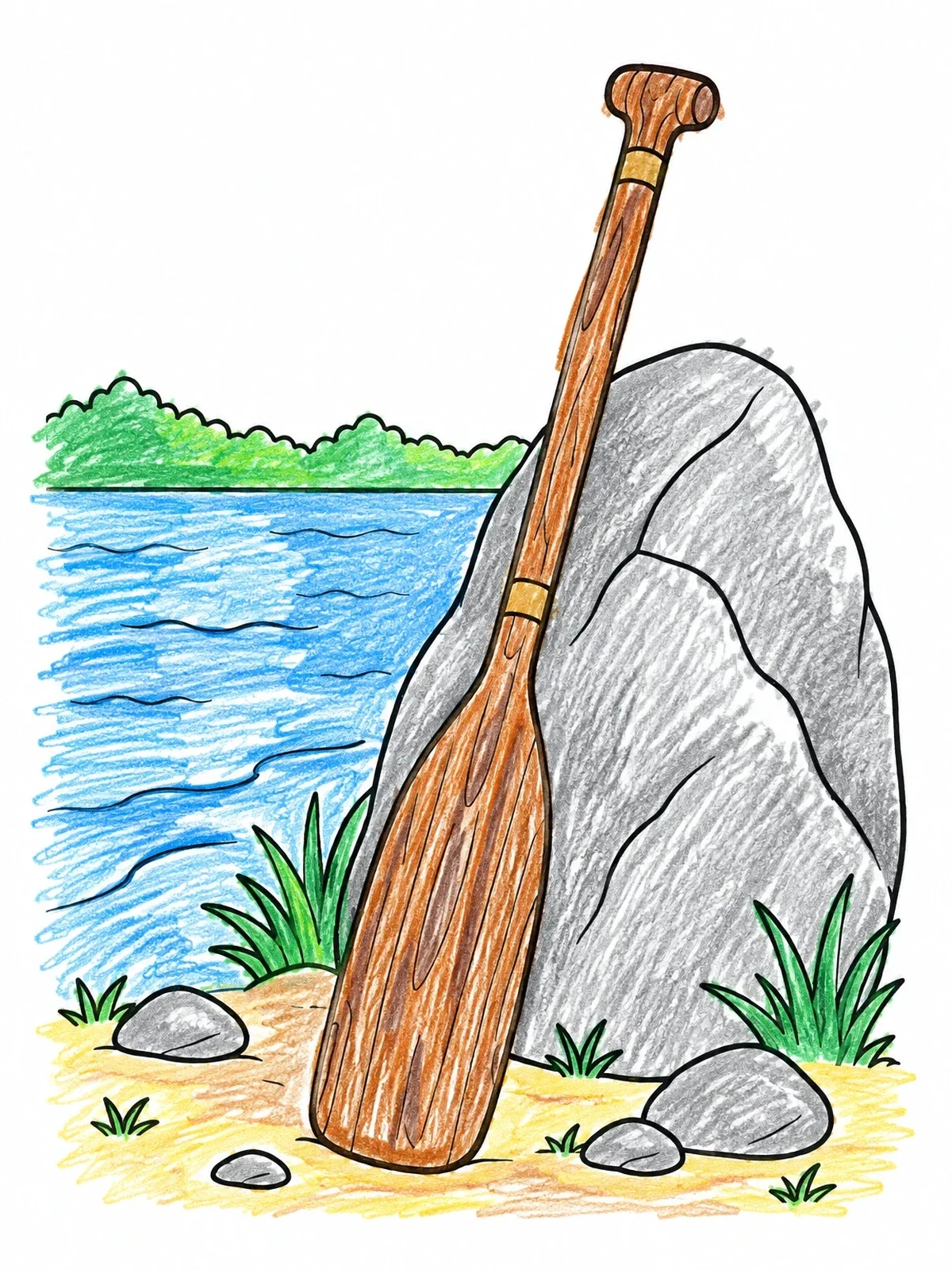 Colored example of the Wooden Oar By The Water Shore coloring page