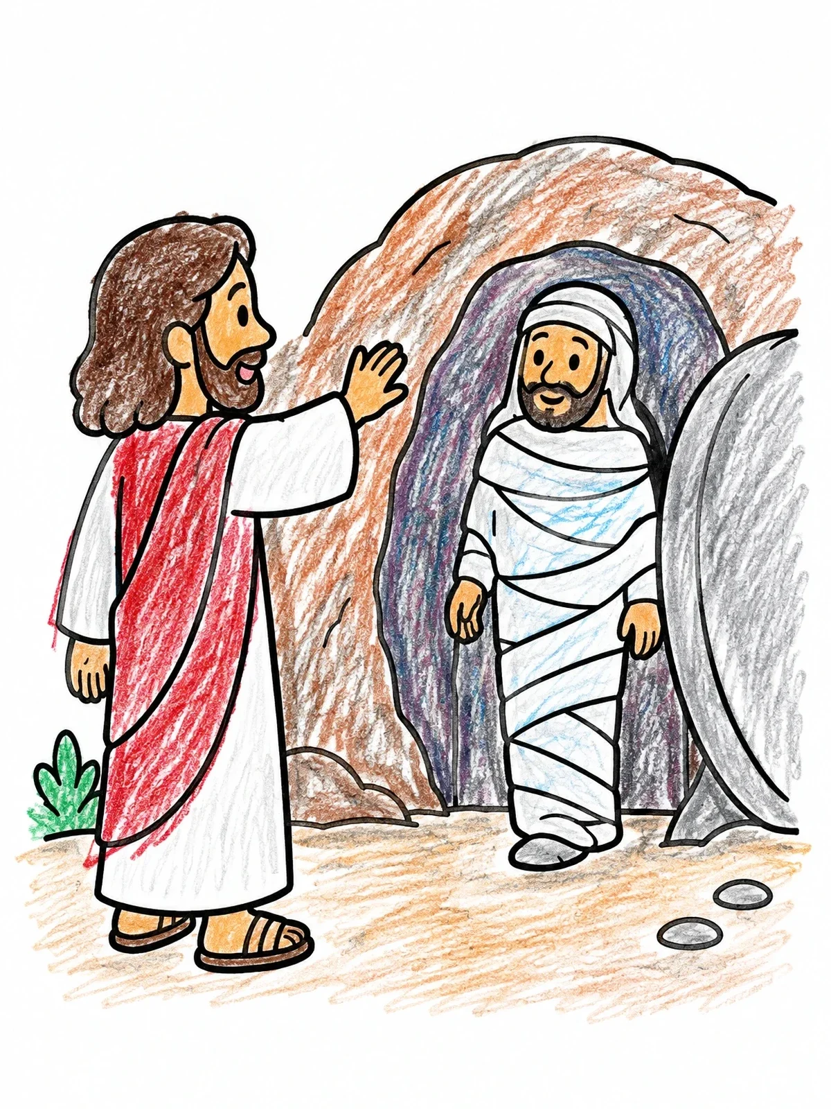 Colored example of the Jesus Calls Lazarus From The Tomb coloring page