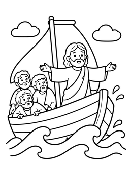 Free printable Jesus Calming The Storm In A Boat coloring page