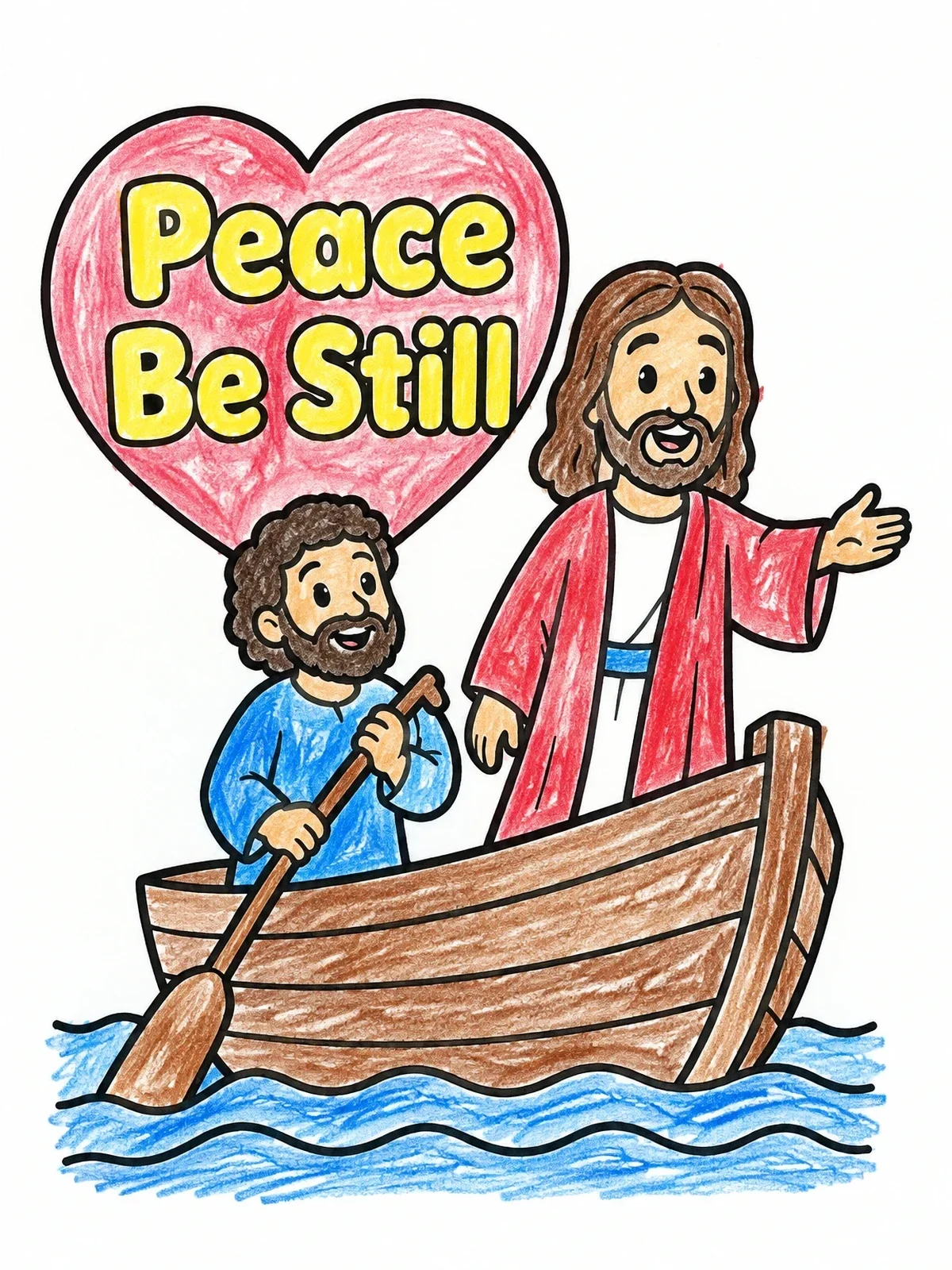Colored example of the Jesus Calms The Sea With Disciple coloring page