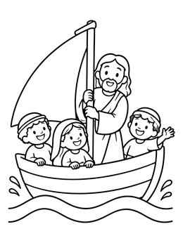 Free printable Jesus And Disciples In A Boat coloring page