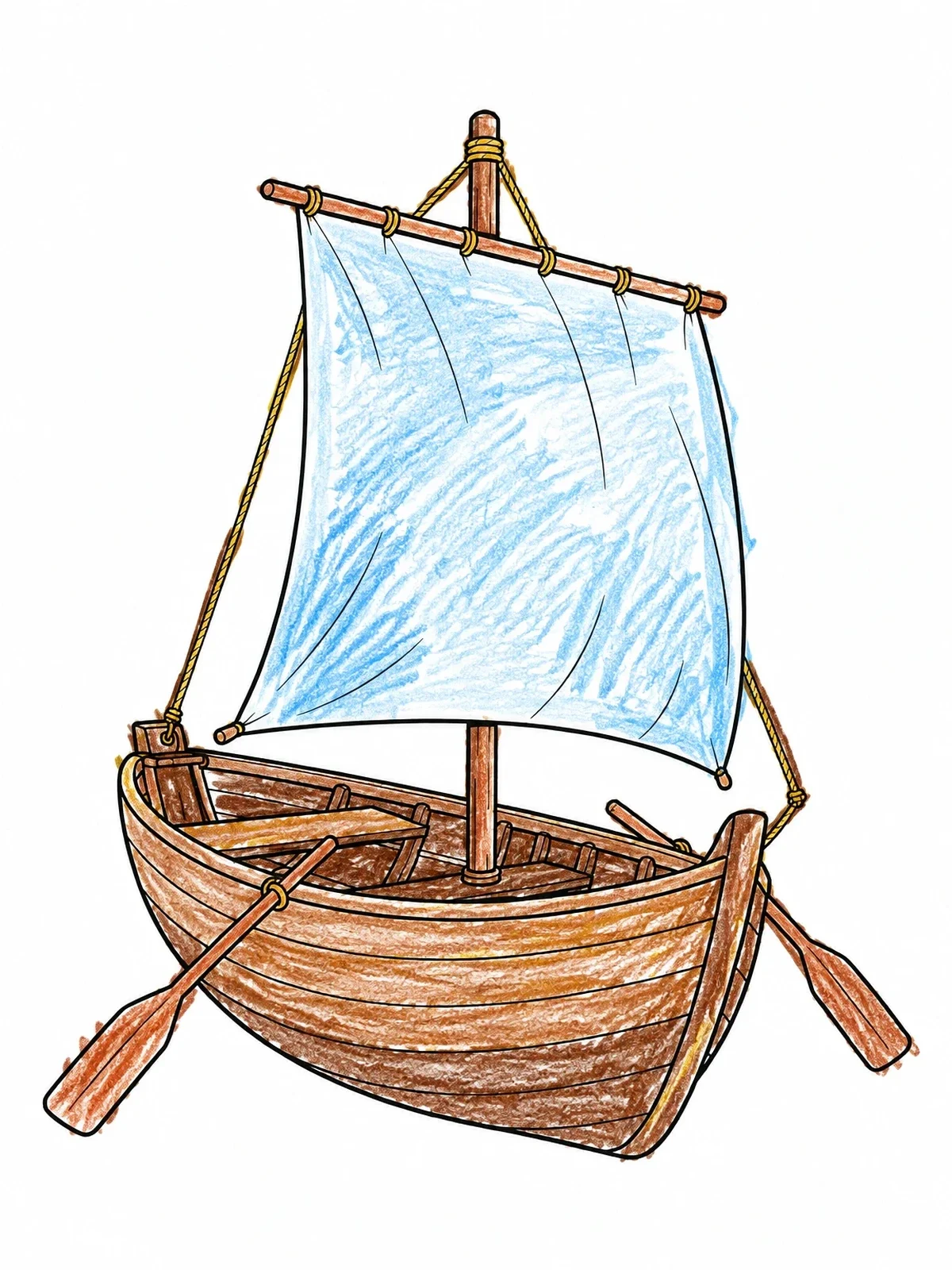 Colored example of the Biblical Wooden Fishing Boat coloring page
