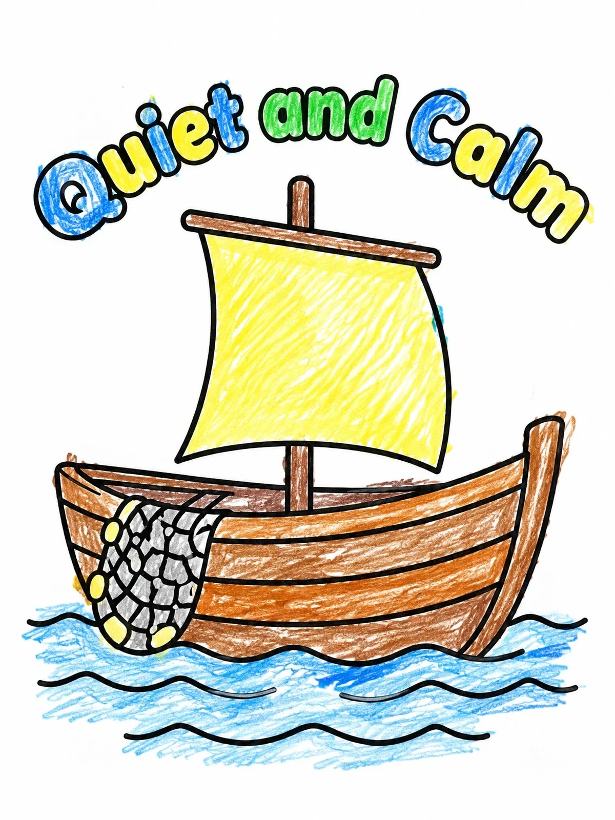 Colored example of the Quiet And Calm Fishing Boat coloring page