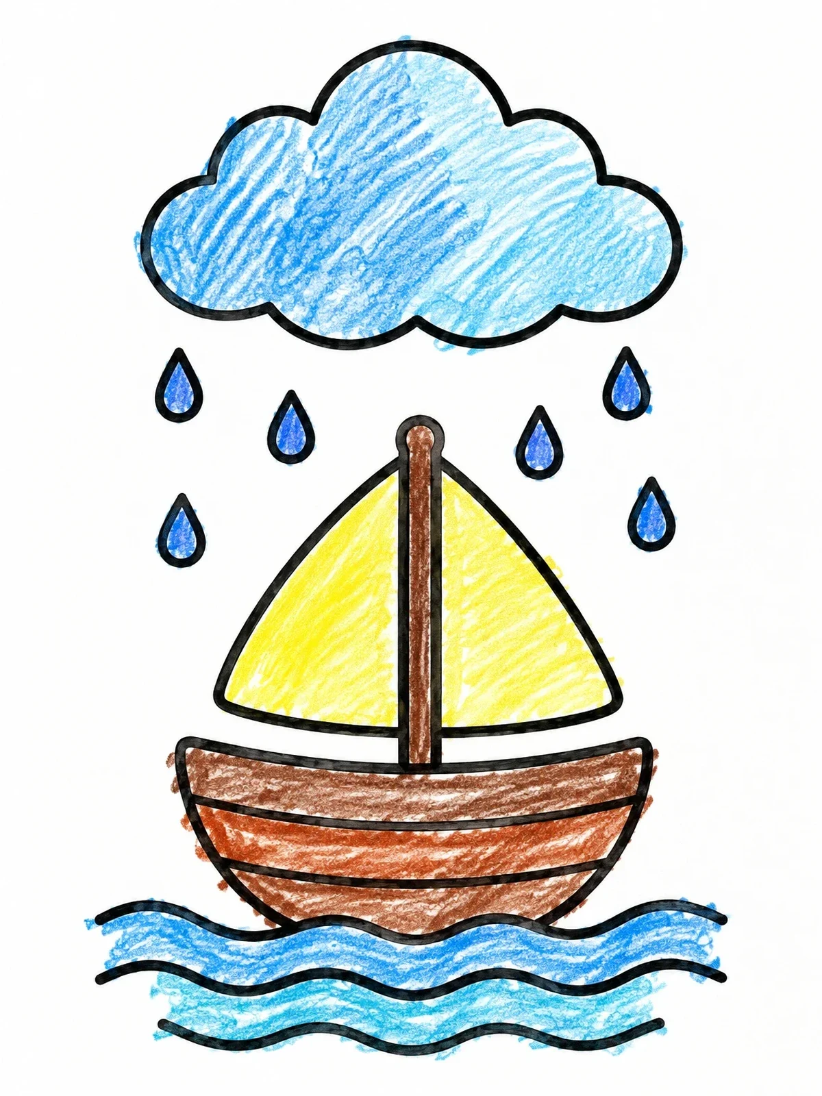 Colored example of the Simple Sailboat In Rain coloring page