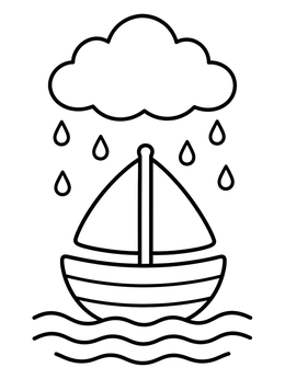 Free printable Simple Sailboat In Rain coloring page