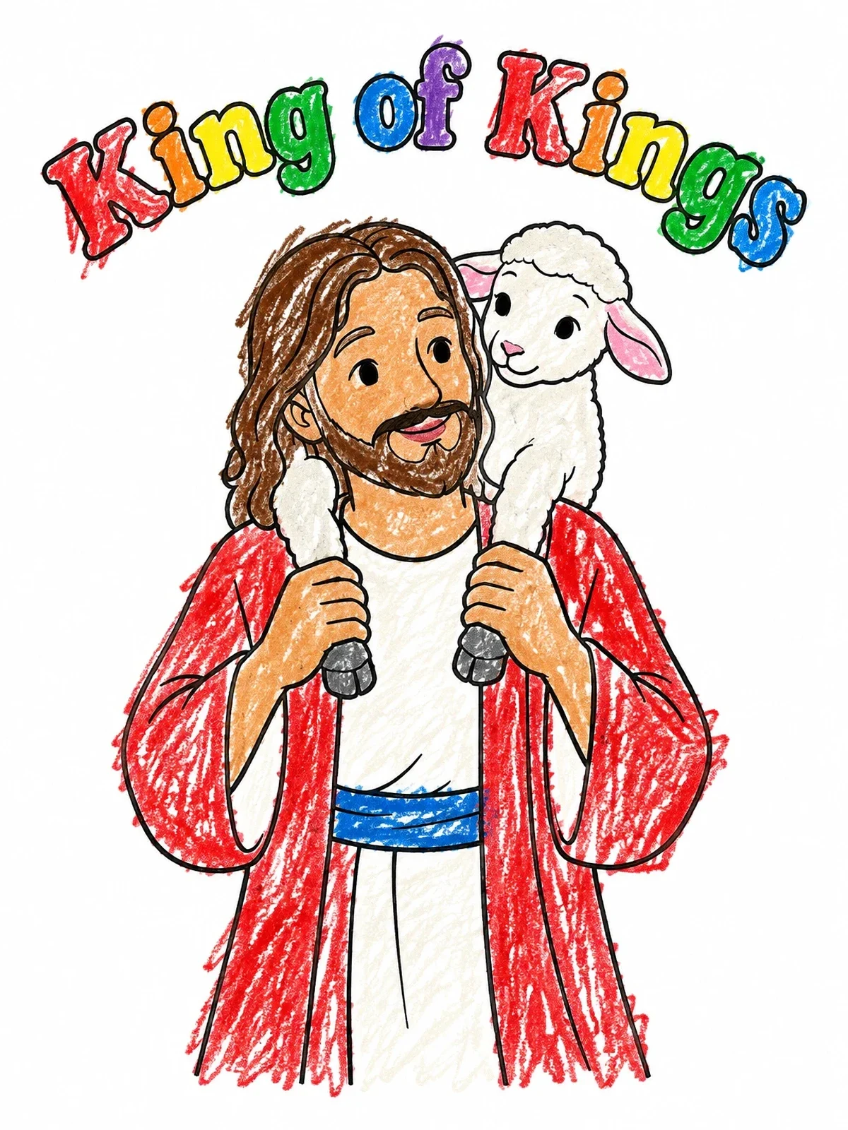 Colored example of the Jesus Carrying A Gentle Lamb coloring page