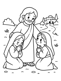 Free printable Jesus Comforting Mary And Martha coloring page