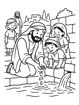 Free printable Jesus Cupping Water By The Pool coloring page