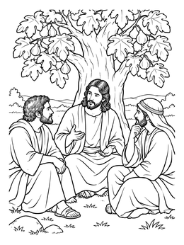 Free printable Jesus And Disciples Beneath The Fig Tree coloring page