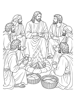 Free printable Jesus And Disciples Around The Campfire coloring page