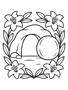 Free printable Empty Tomb Framed By Easter Lilies coloring page