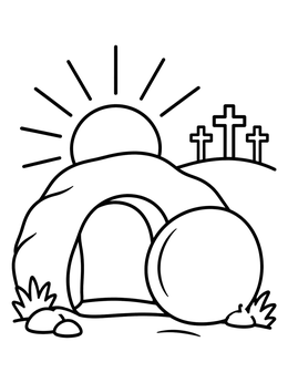 Free printable Empty Tomb At Sunrise With Crosses coloring page