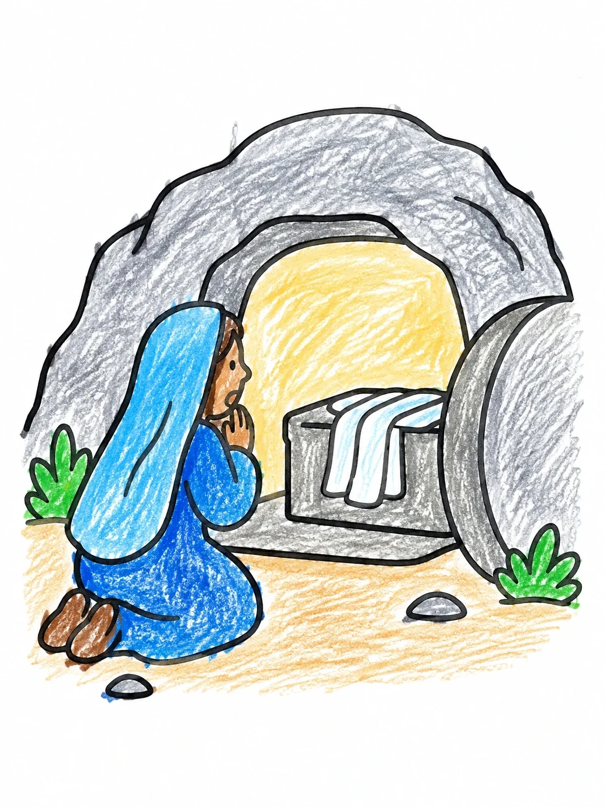 Colored example of the Mary At The Open Tomb coloring page