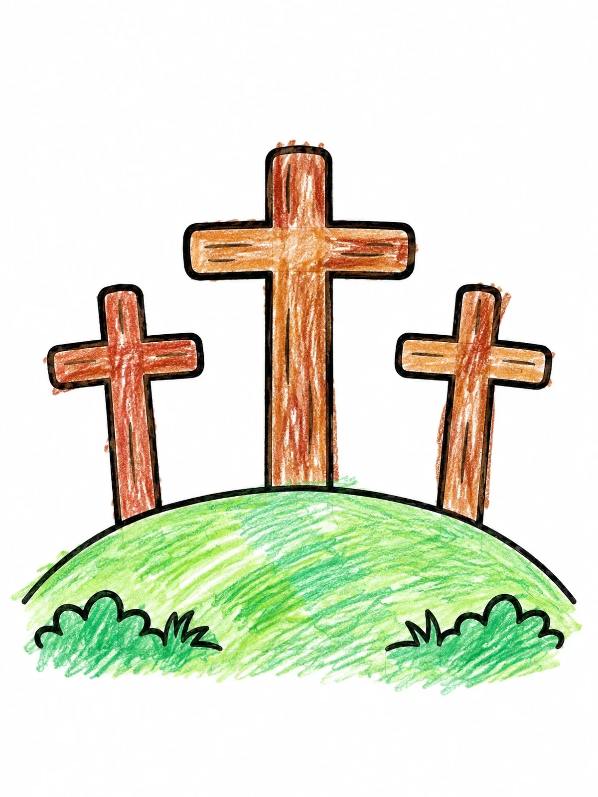 Colored example of the Three Crosses On A Hill coloring page