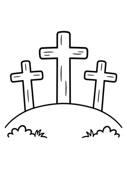 Free printable Three Crosses On A Hill coloring page