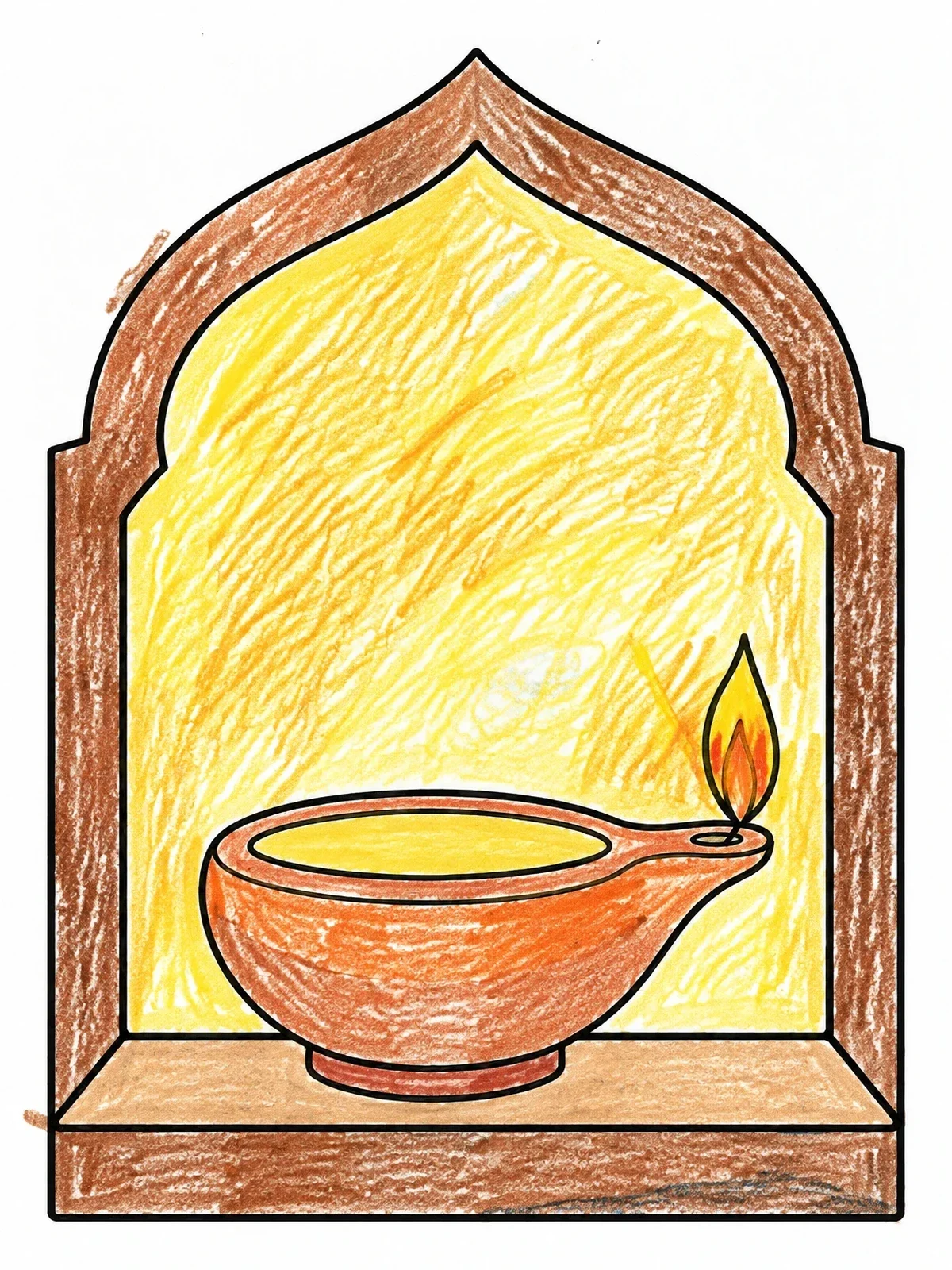 Colored example of the Clay Oil Lamp In Wall Niche coloring page