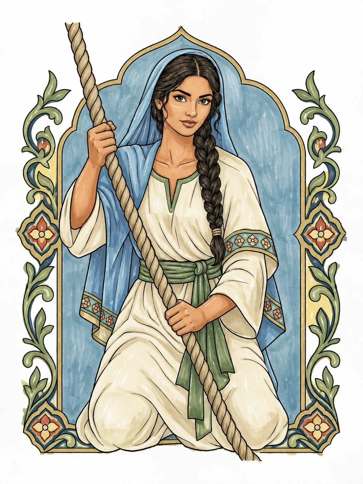 Colored example of the Faithful Friend Holding The Lowering Rope coloring page