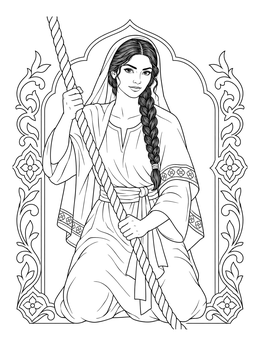 A jesus healed the paralyzed man coloring page showing a faithful friend kneeling while holding a sturdy rope.