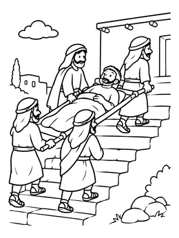 Free printable Friends Carrying Man Up The Stairs coloring page