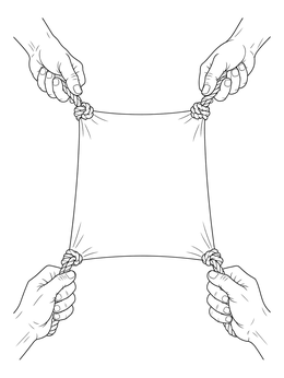 Four hands grip ropes on this jesus healed the paralyzed man coloring page.