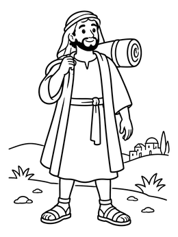 Free printable Healed Man Carrying His Mat coloring page