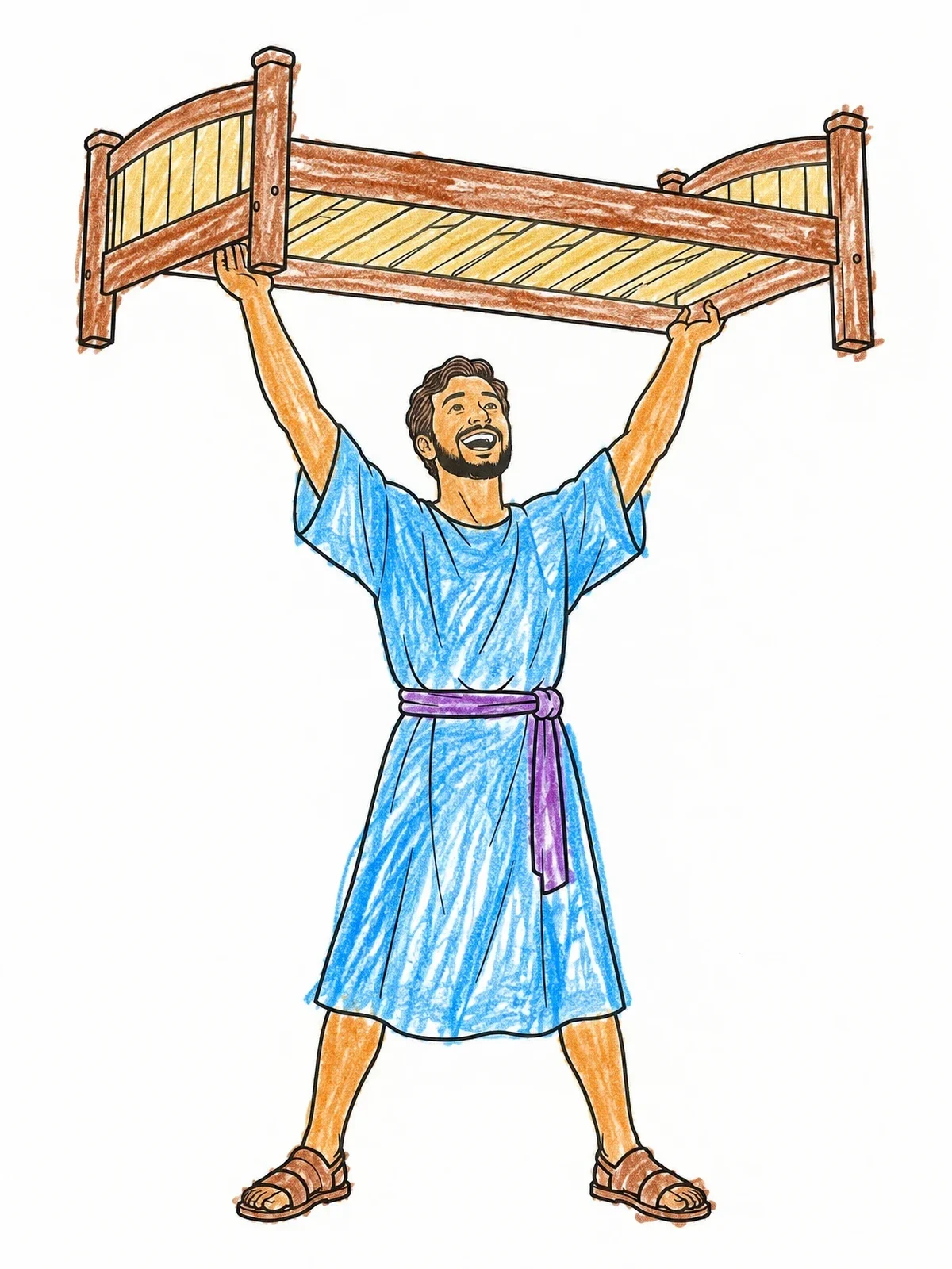Colored example of the Healed Man Carrying His Bed coloring page