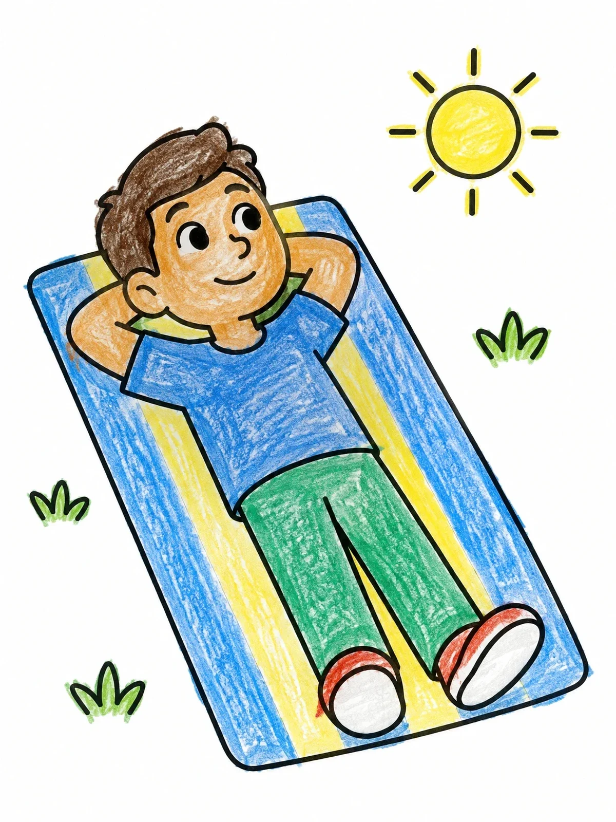 Colored example of the Man Resting Peacefully On A Mat coloring page