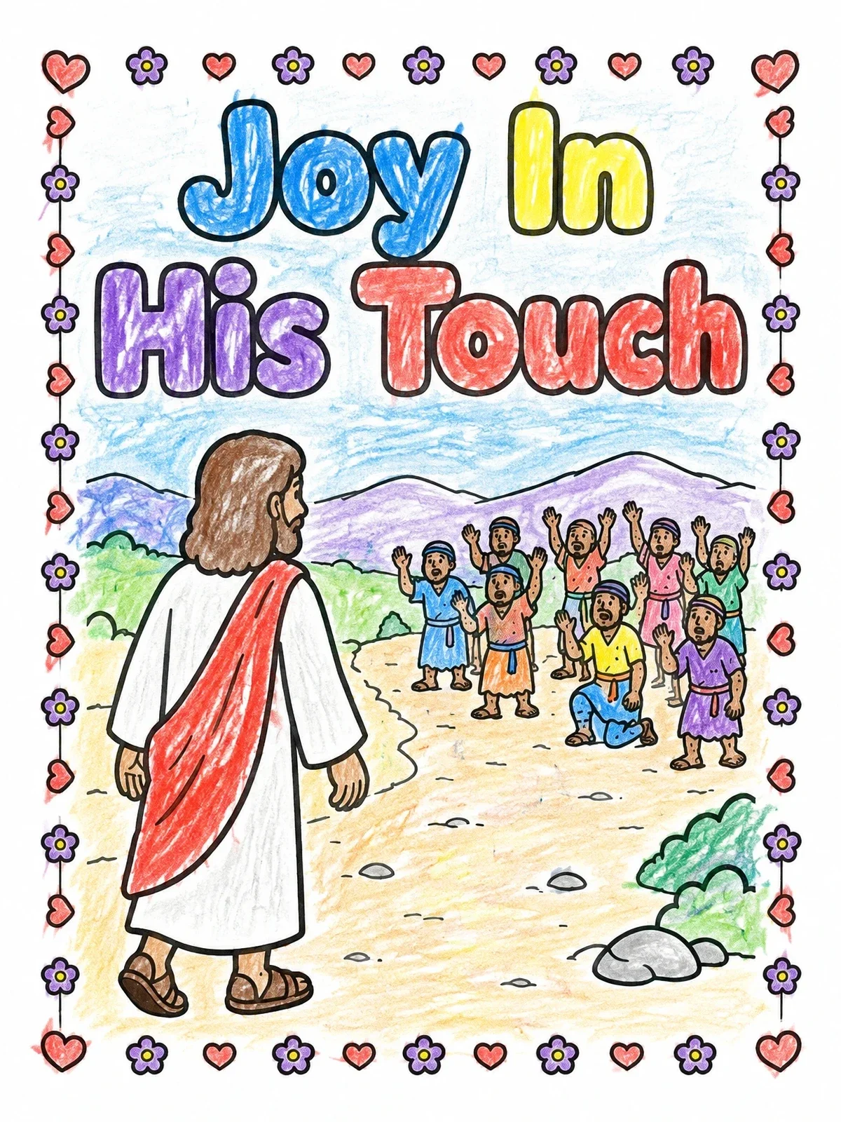 Colored example of the Jesus And The Ten Men Calling For Healing coloring page
