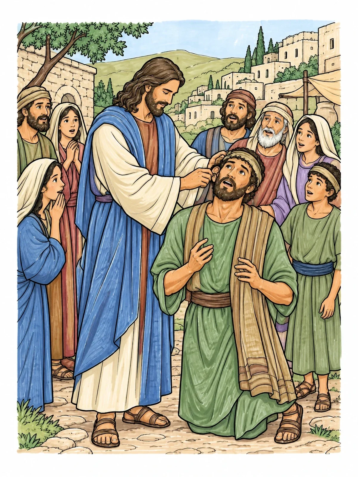 Colored example of the Healing Of The Deaf Man coloring page